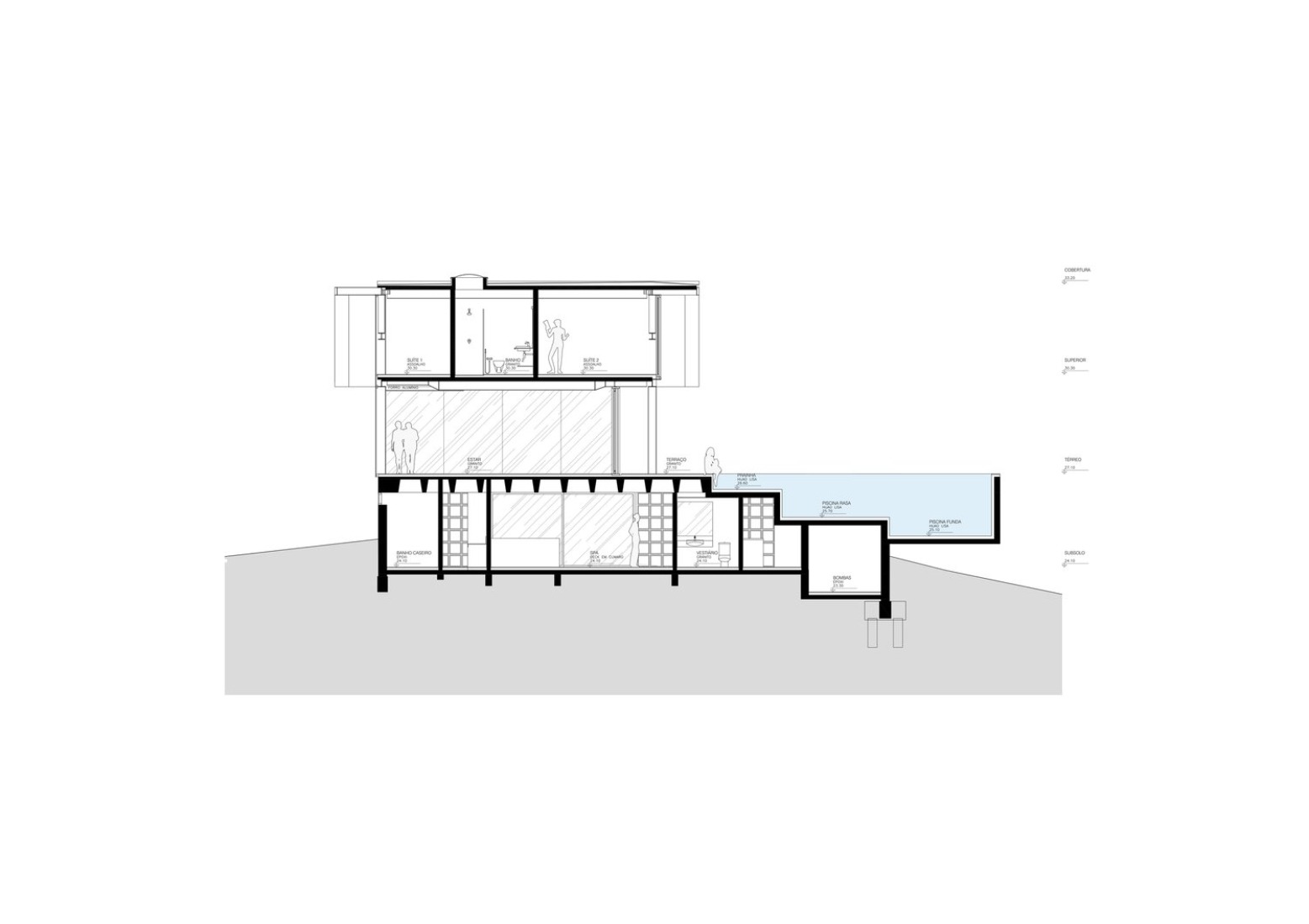 Section. Guarujá House by Nitsche Arquitetos.
