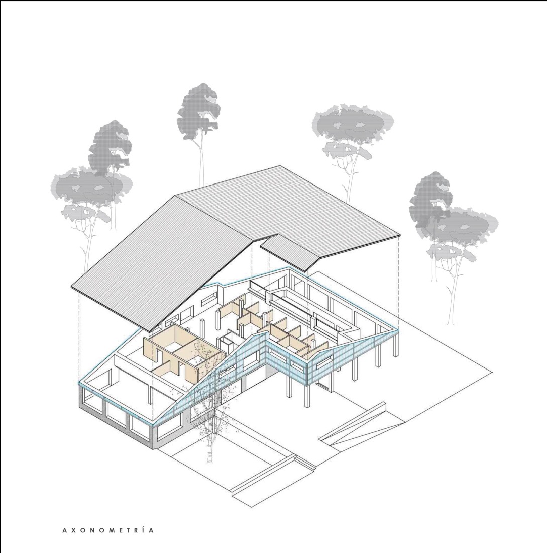 Axonometry. Renovation of a building for "Espacio Joven Pinar" by ariasgarrido Arquitectos + GMM Ingeniería y Arquitectura.