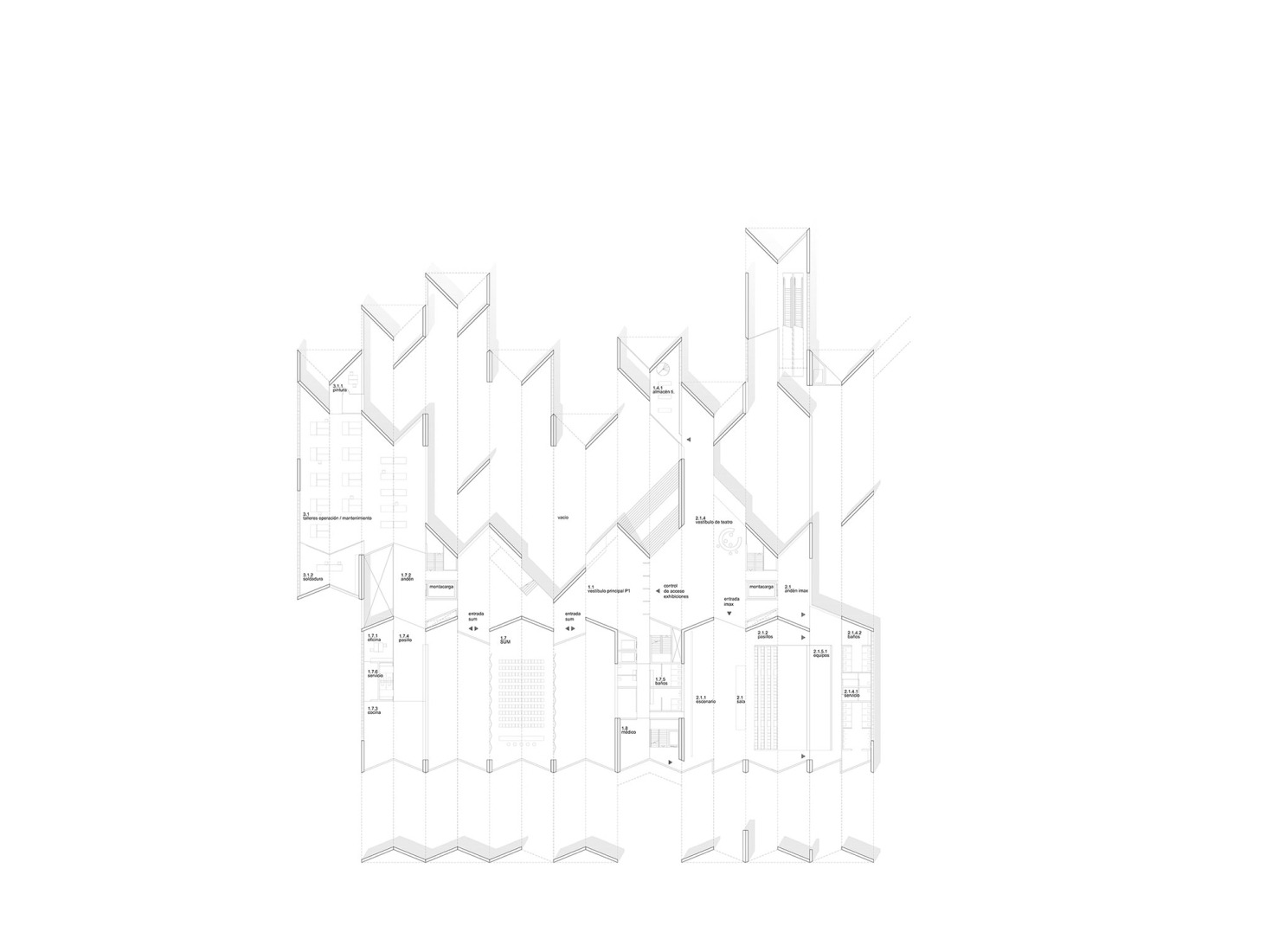 Mezzanine floor plan. Yancuic Museum by BAX studio, Mendoza Partida and SPRB Architects.