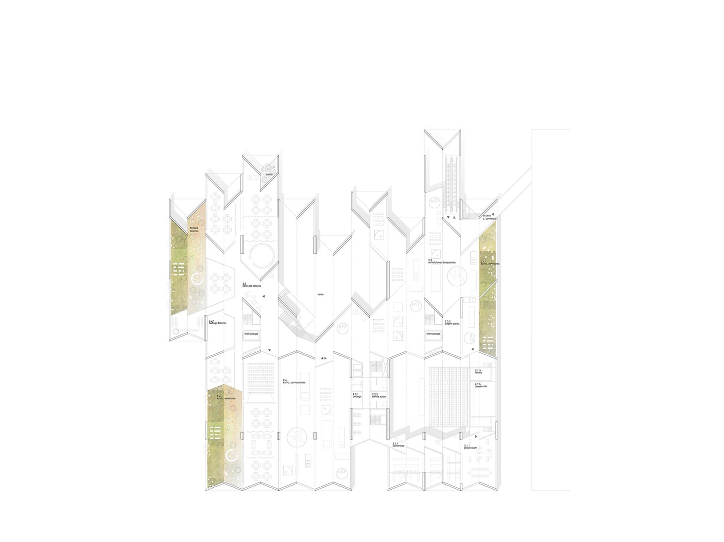 First floor plan. Yancuic Museum by BAX studio, Mendoza Partida and SPRB Architects.