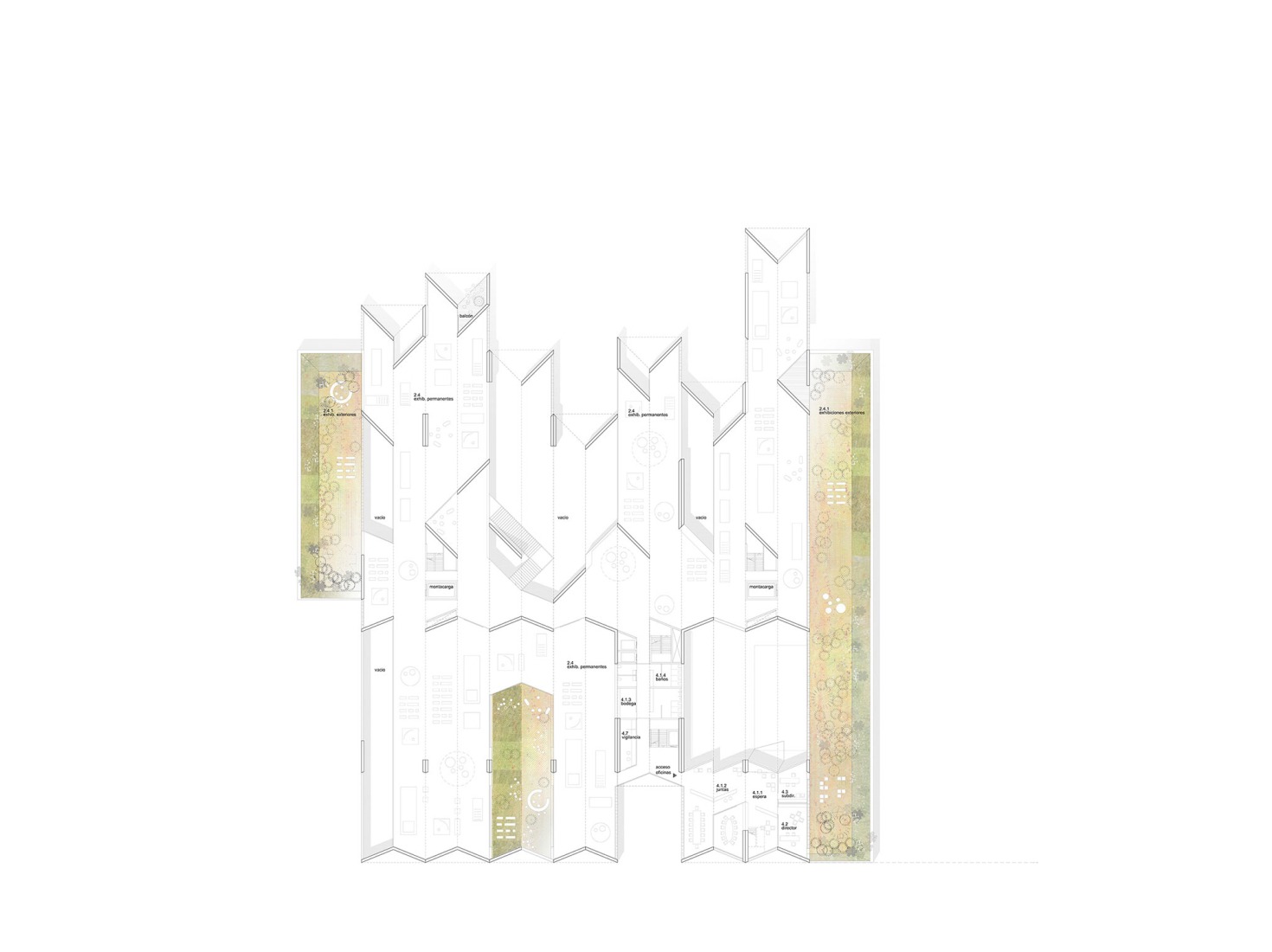 Second floor plan. Yancuic Museum by BAX studio, Mendoza Partida and SPRB Architects.