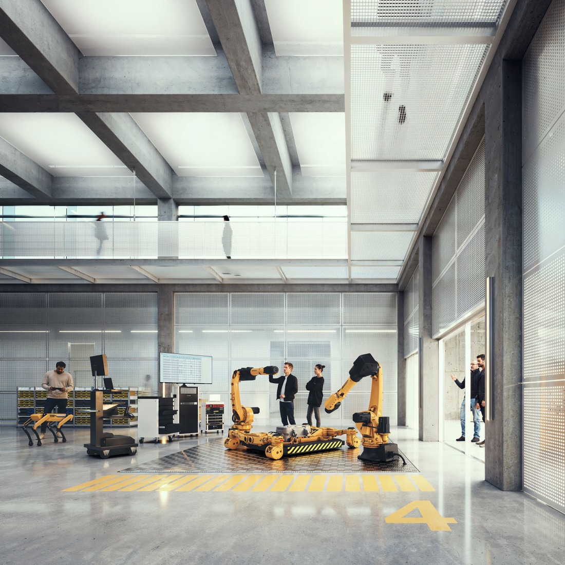 Production hall. Center for Robotics CERI by HENN. Rendering by HENN.