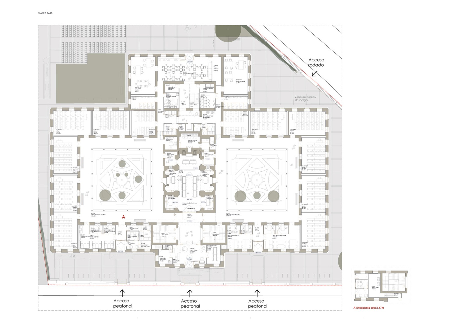 Restoration ground floor plan. Turia Campus, Universidad Europea by Ramón Esteve Estudio.
