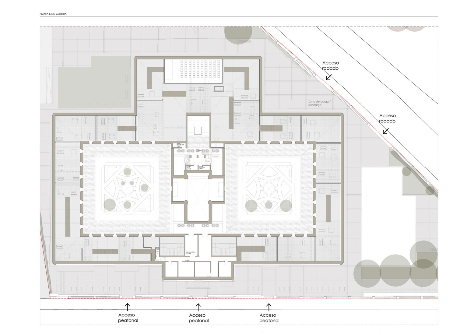 Restoration ground floor plan with roofs. Turia Campus, Universidad Europea by Ramón Esteve Estudio.