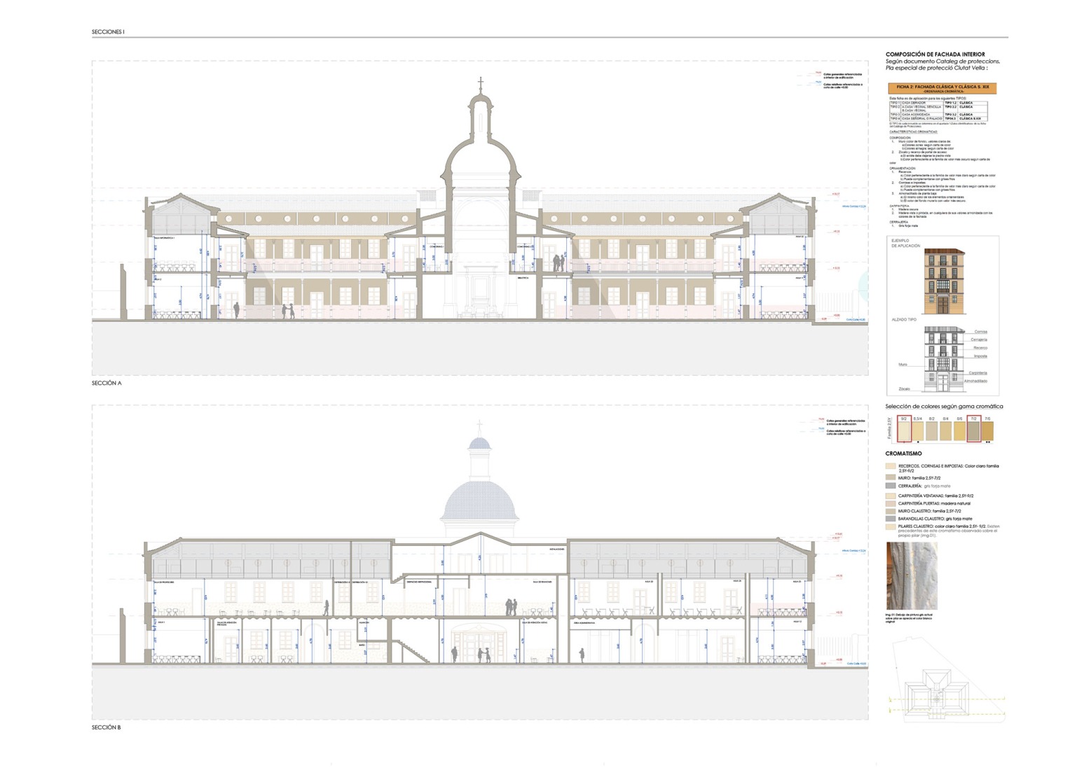 Sections of cloisters and classrooms. Turia Campus, Universidad Europea by Ramón Esteve Estudio.