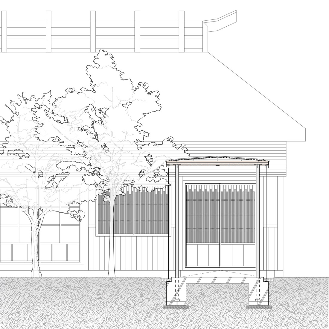 Front elevation. Renovation Project of an old house with thatched roof by Shotaro Oshima.