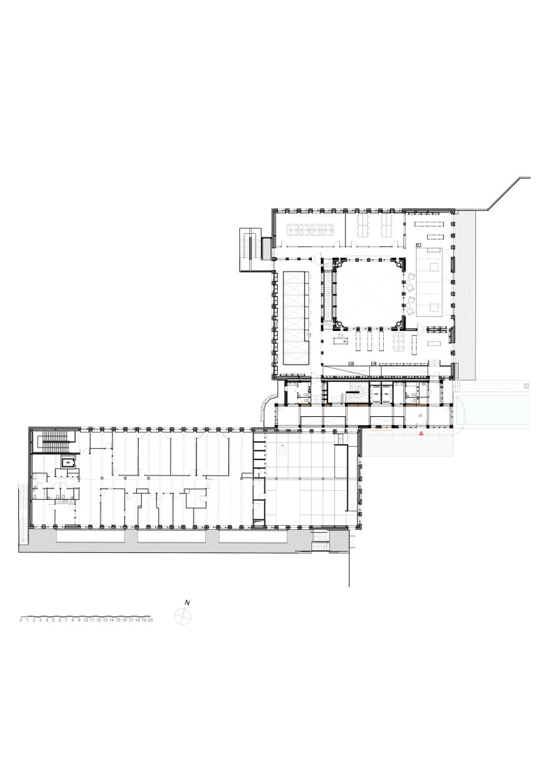 Plano de planta primera. Mediateca y Casa de Refugiados James Baldwin by associer. 