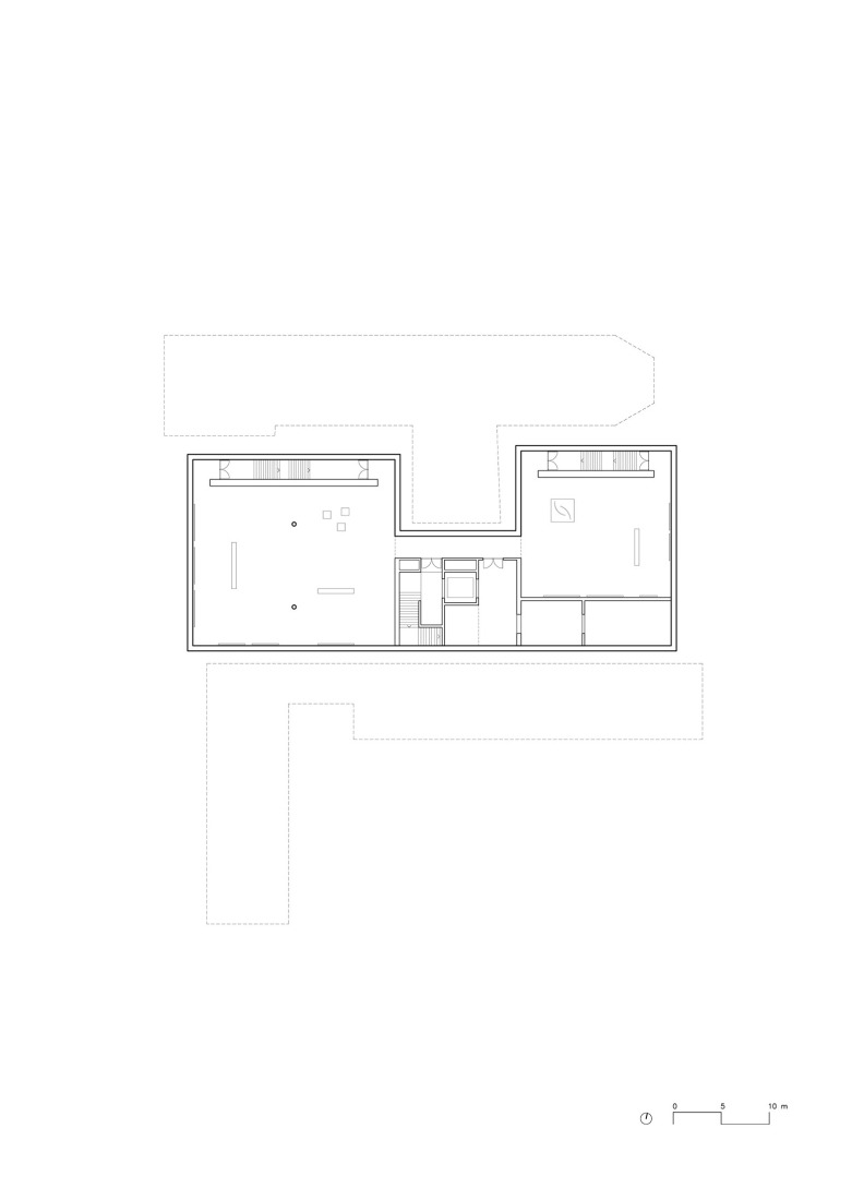 Basement floor plan. New museum of visual arts Abby Kortrijk by Barozzi Veiga + Tab Architects.