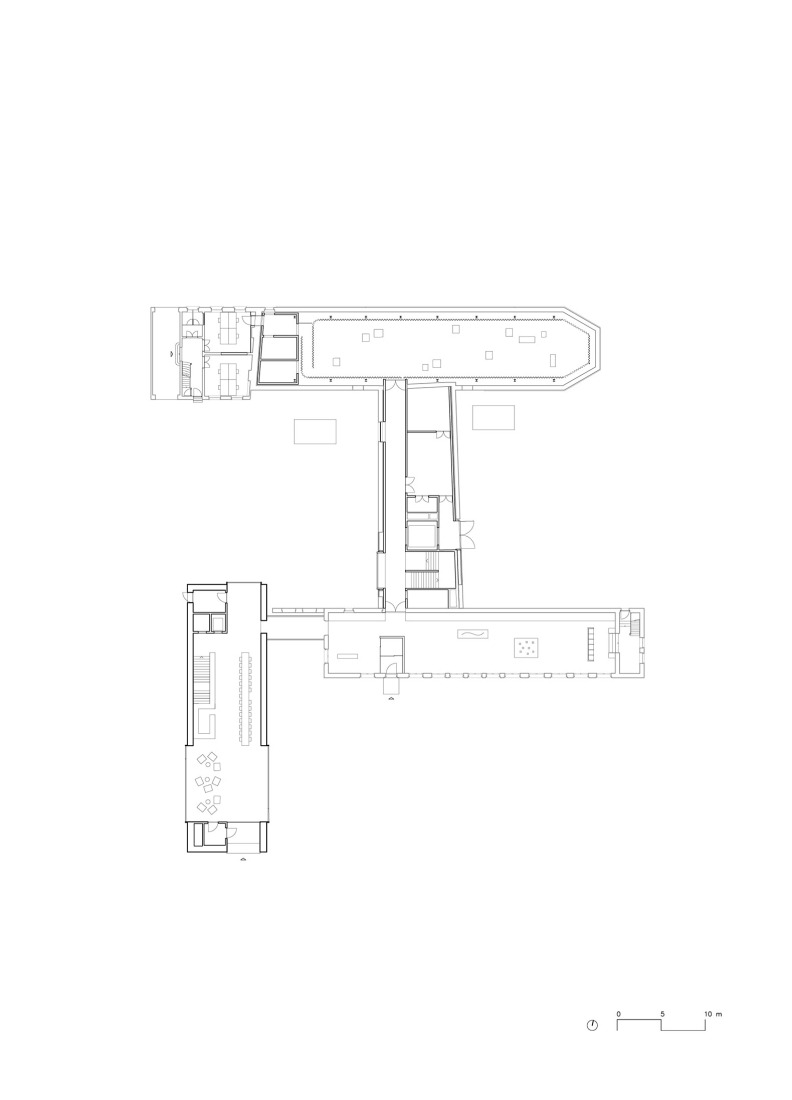 Ground floor plan. New museum of visual arts Abby Kortrijk by Barozzi Veiga + Tab Architects.