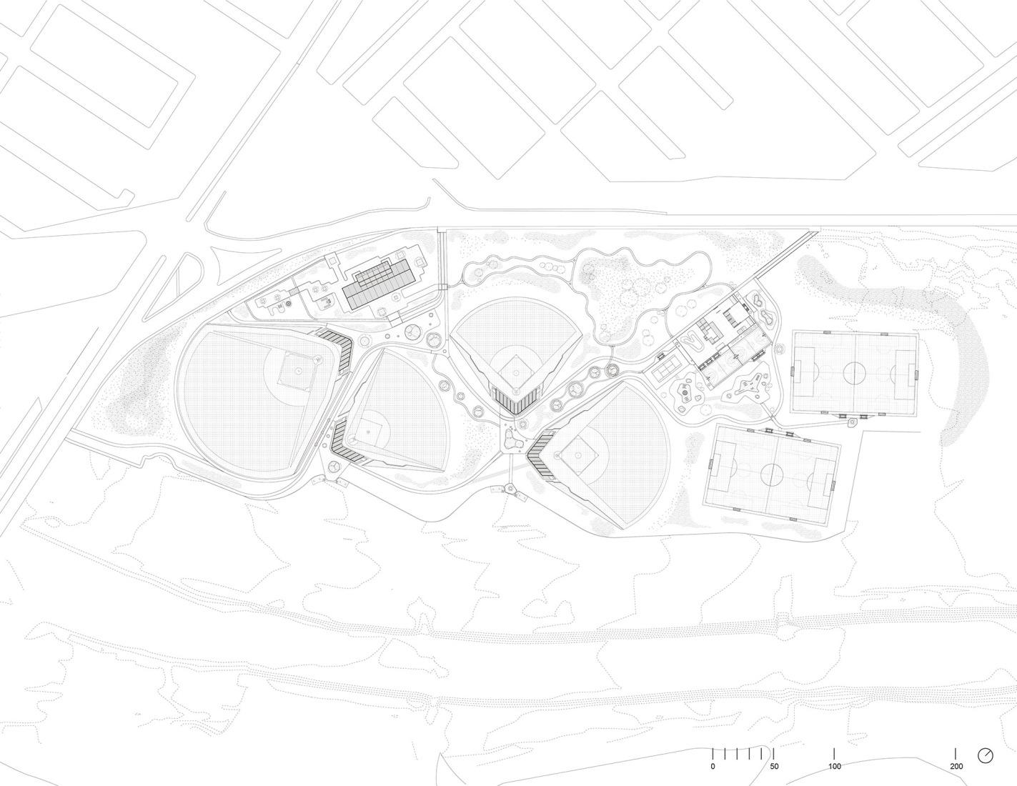 Site Plan. Sports Complex La Paz by CCA. Courtesy of de Centro de Colaboración Arquitectónica (CCA).