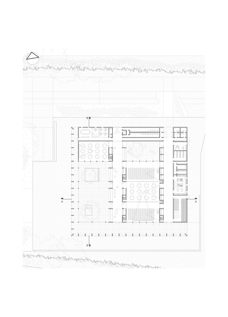 Plano de planta baja. Centro de convenciones de Cafayate por Ignacio Carón, Fabio Estremera, Andres Francesconi, Ezequiel Spinelli.