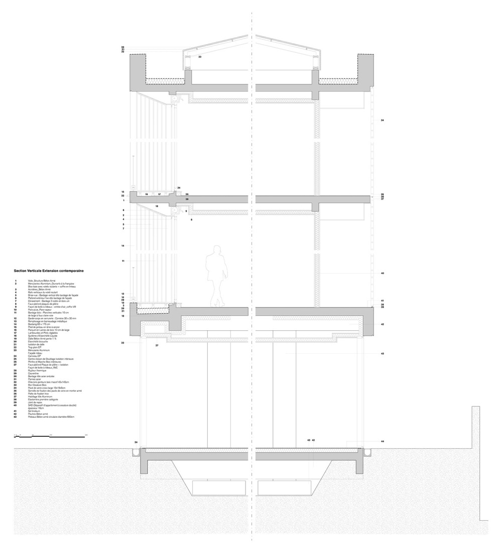 Construction details. Renovation of a historic post office by Chatillon Architectes.