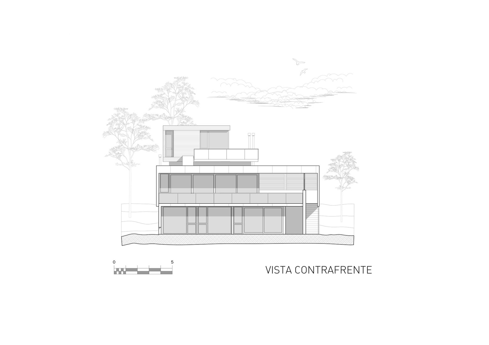 Rear elevation. Choique House by Estudio Galera Arquitectura.