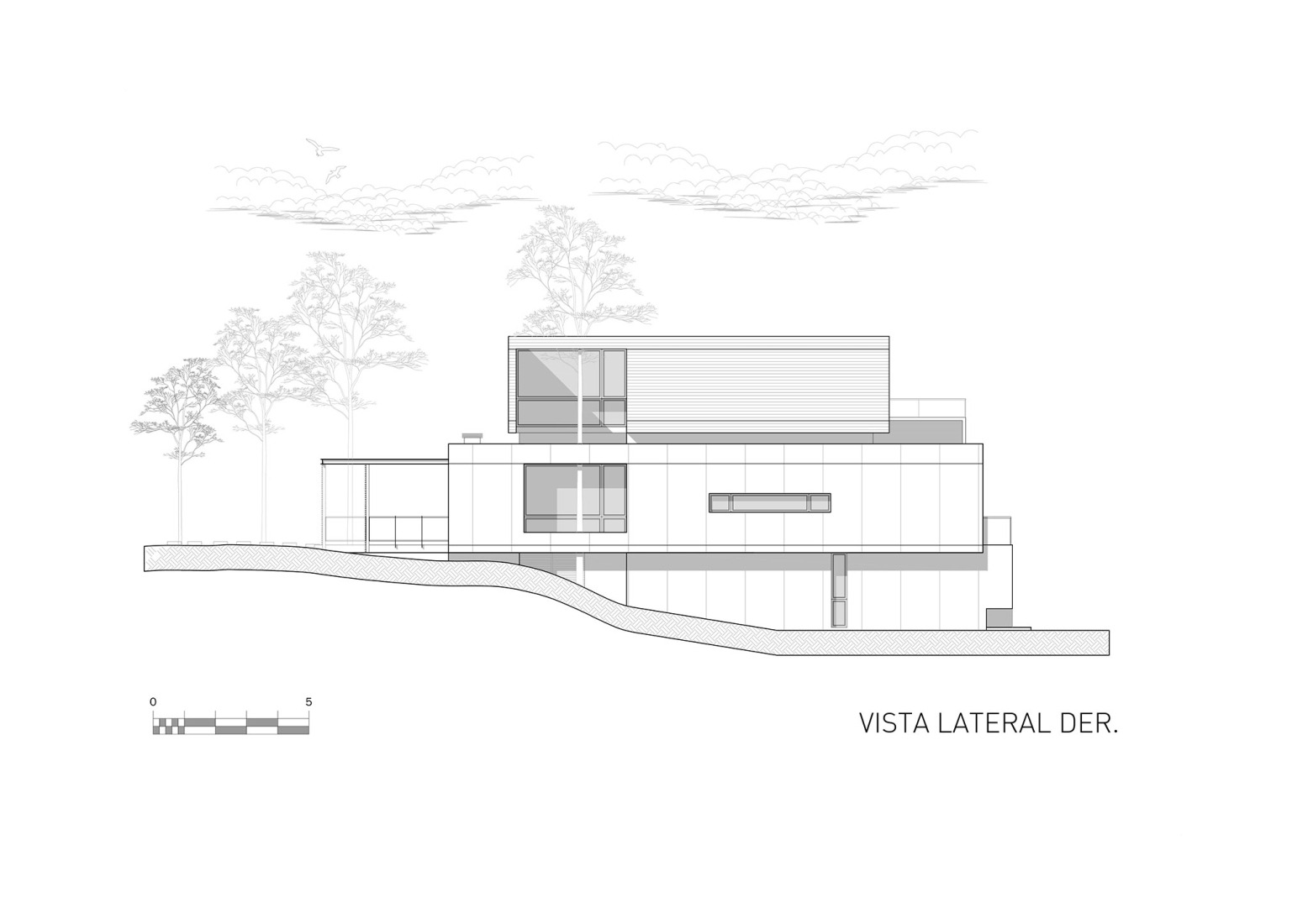 Right side elevation. Choique House by Estudio Galera Arquitectura.