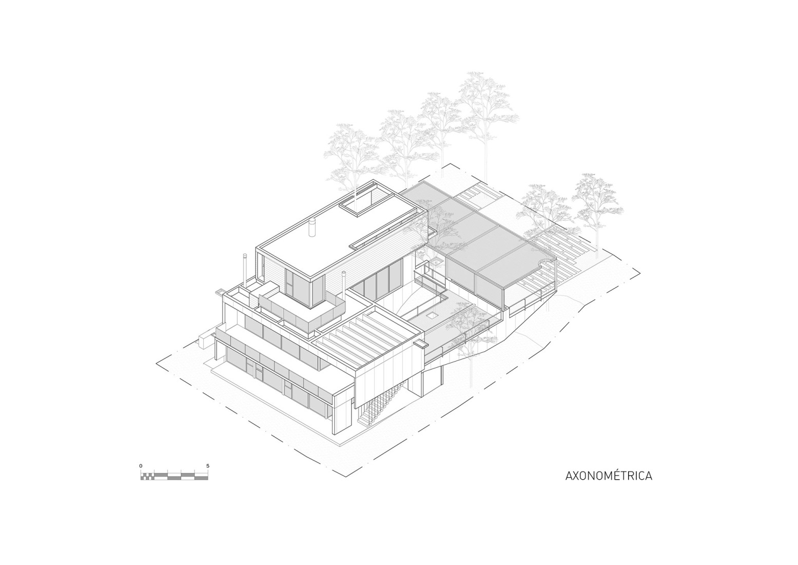 Axonometry. Choique House by Estudio Galera Arquitectura.