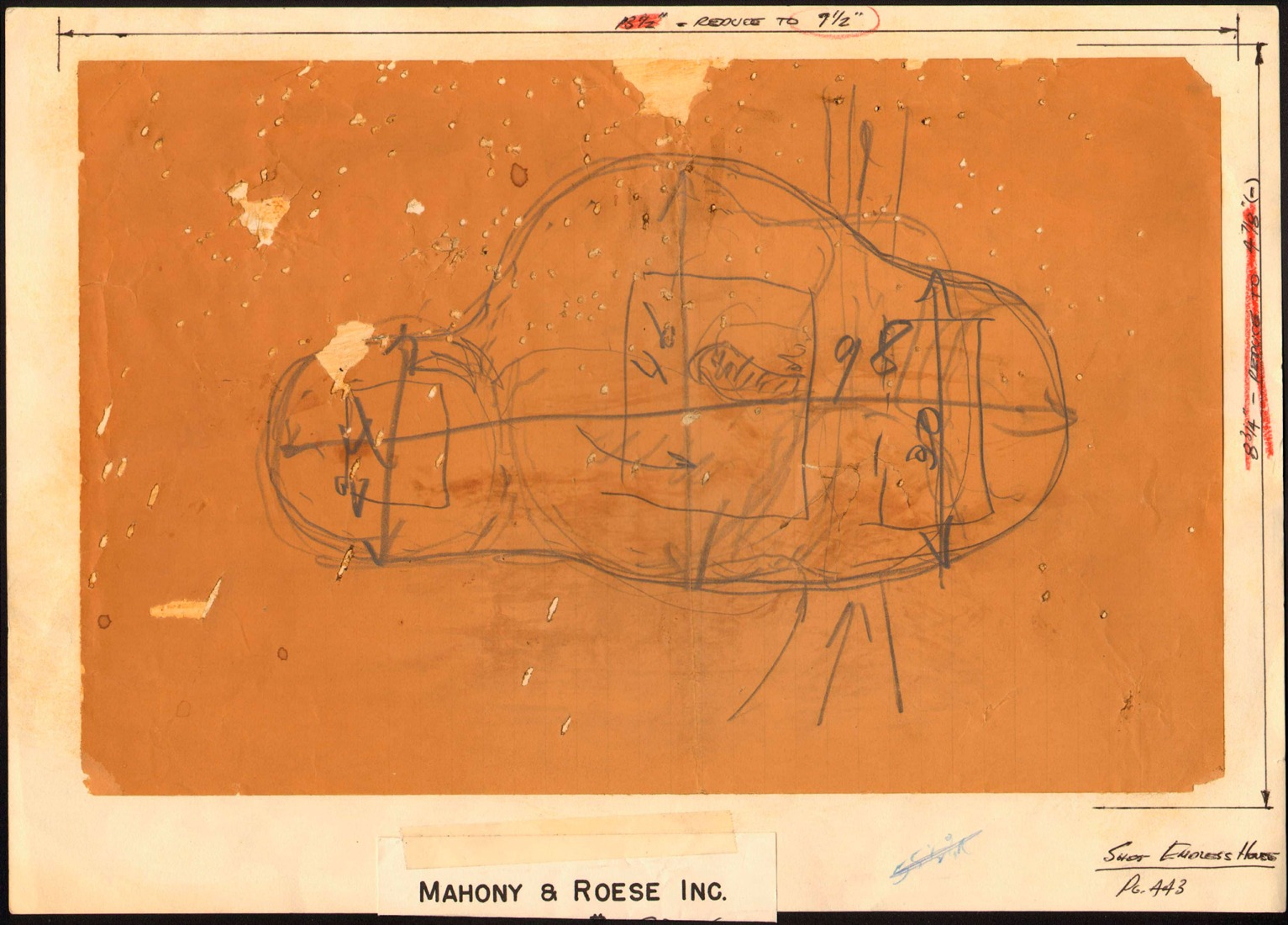 Friedrich Kiesler, Endless House for Mary Sisler [shattered sketch sheet], New York and Florida, 1961, 21.5 x 33.4 cm, pencil on paper, mounted on cardboard. Courtesy by the Austrian Frederick and Lillian Kiesler Private Foundation, Vienna.