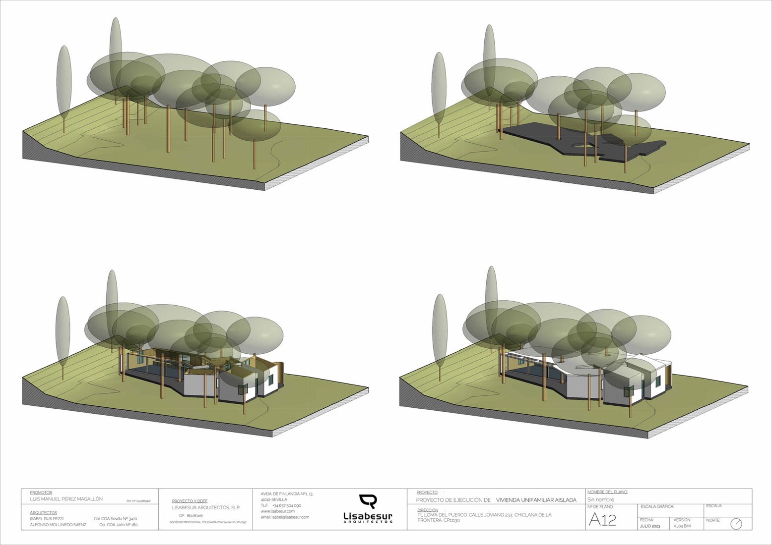 Axonometría, proceso. Casa Pinola por Lisabesur Arquitectos.