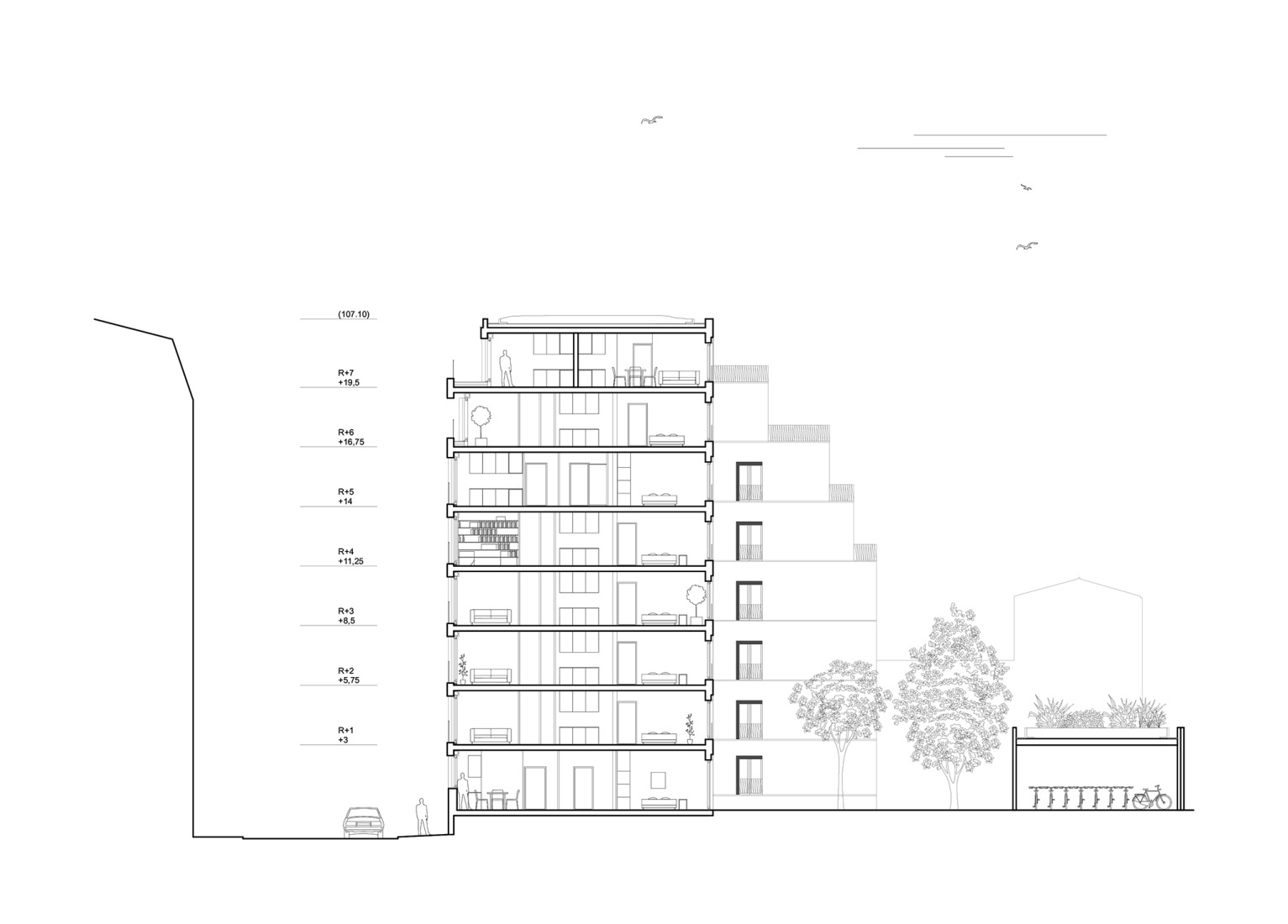 Section. 15 housing units in solid stone, timber and hemp concrete by MAO Architectes.