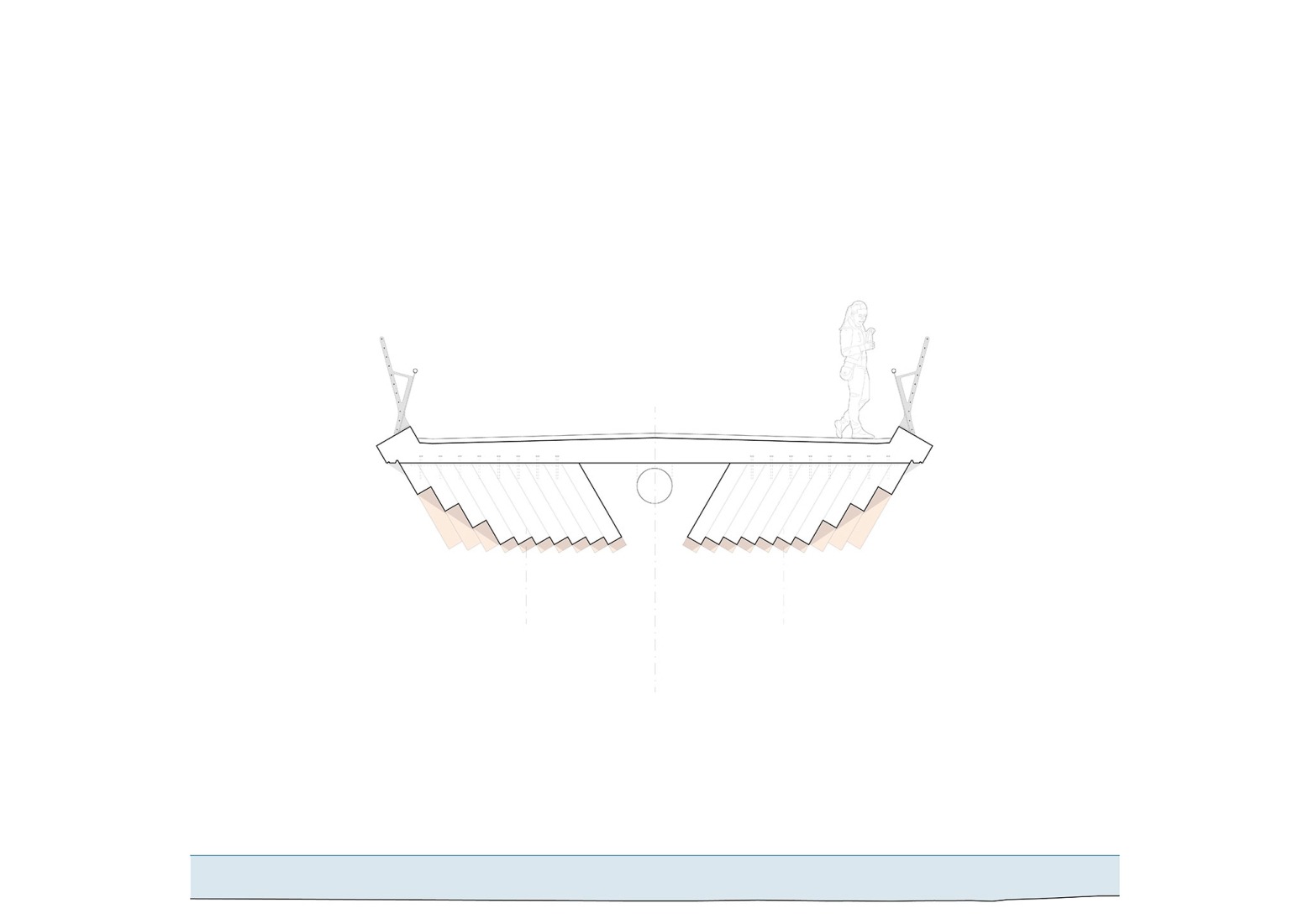 Cross section. Baiersbronn Bridge by Moxon Architects + IB Miebach.