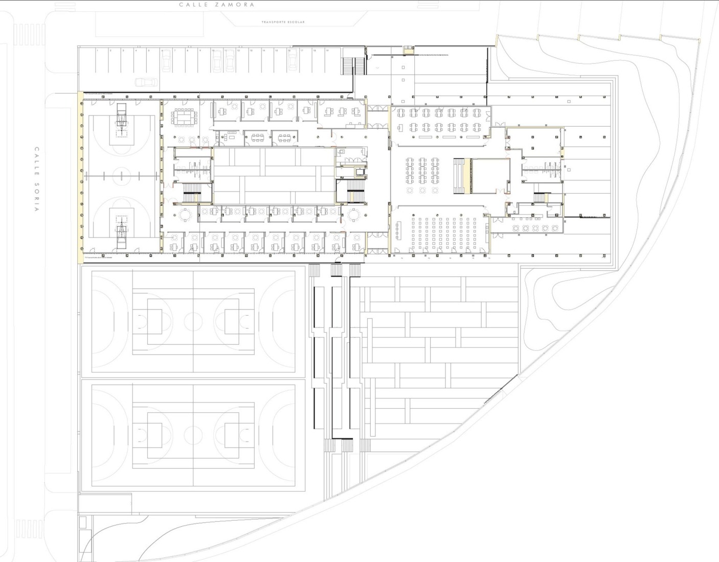 First floor plan. IES Vía de la Plata by ABLM Arquitectos.