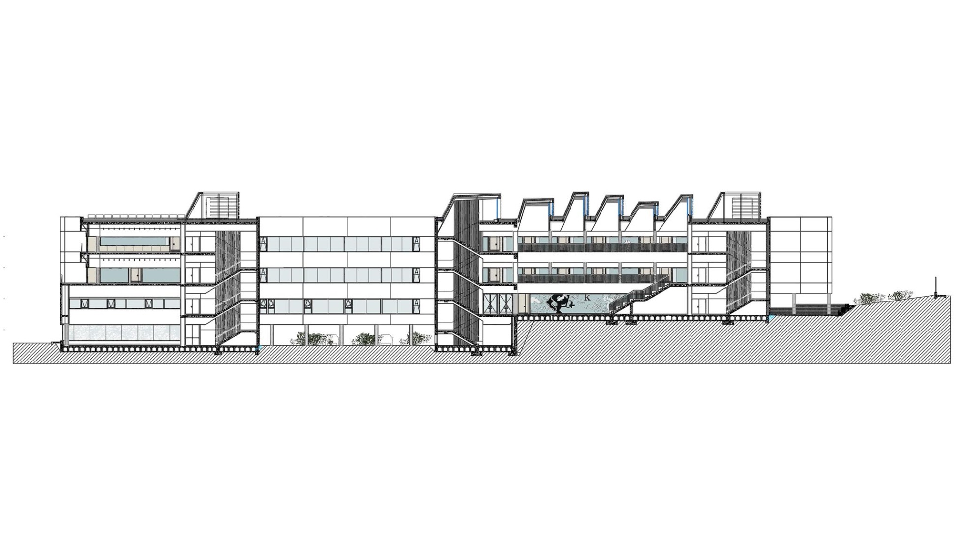 Longitudinal section. IES Vía de la Plata by ABLM Arquitectos.