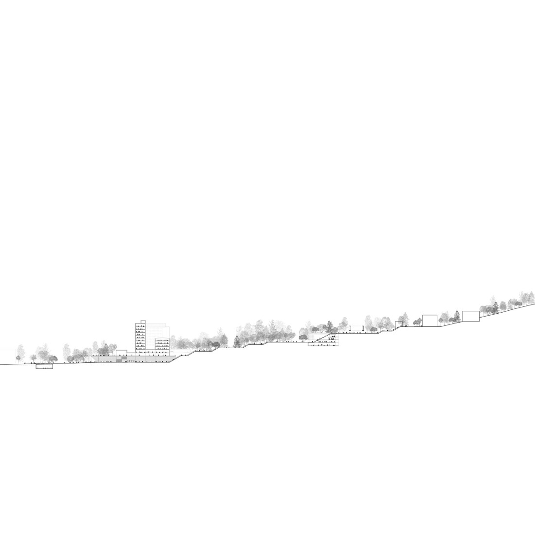 Longitudinal section of the campus. VHIR Vall d’Hebron Campus Research Center by BAAS + ESPINET/UBACH.