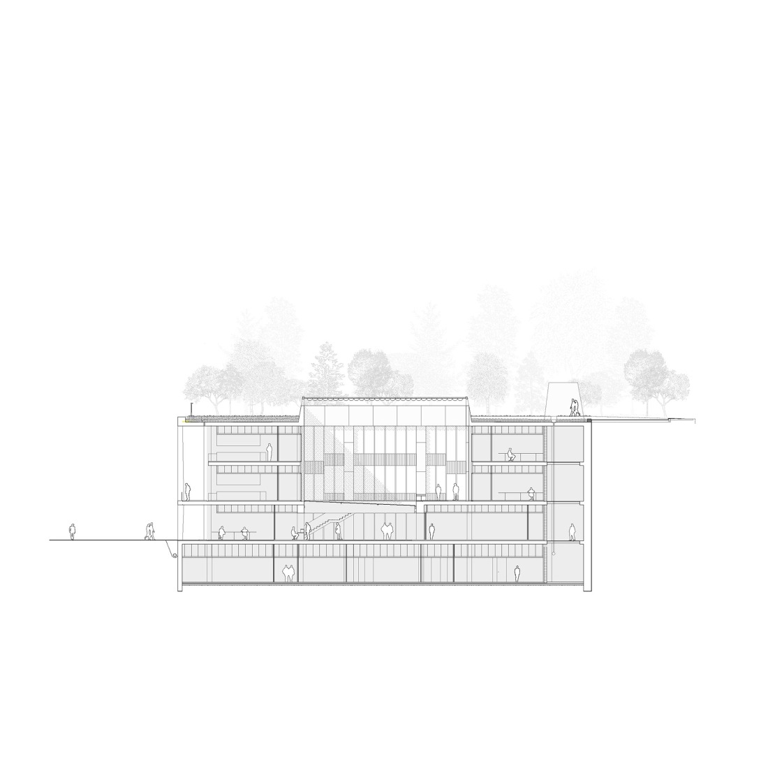 Transversal section. VHIR Vall d’Hebron Campus Research Center by BAAS + ESPINET/UBACH.