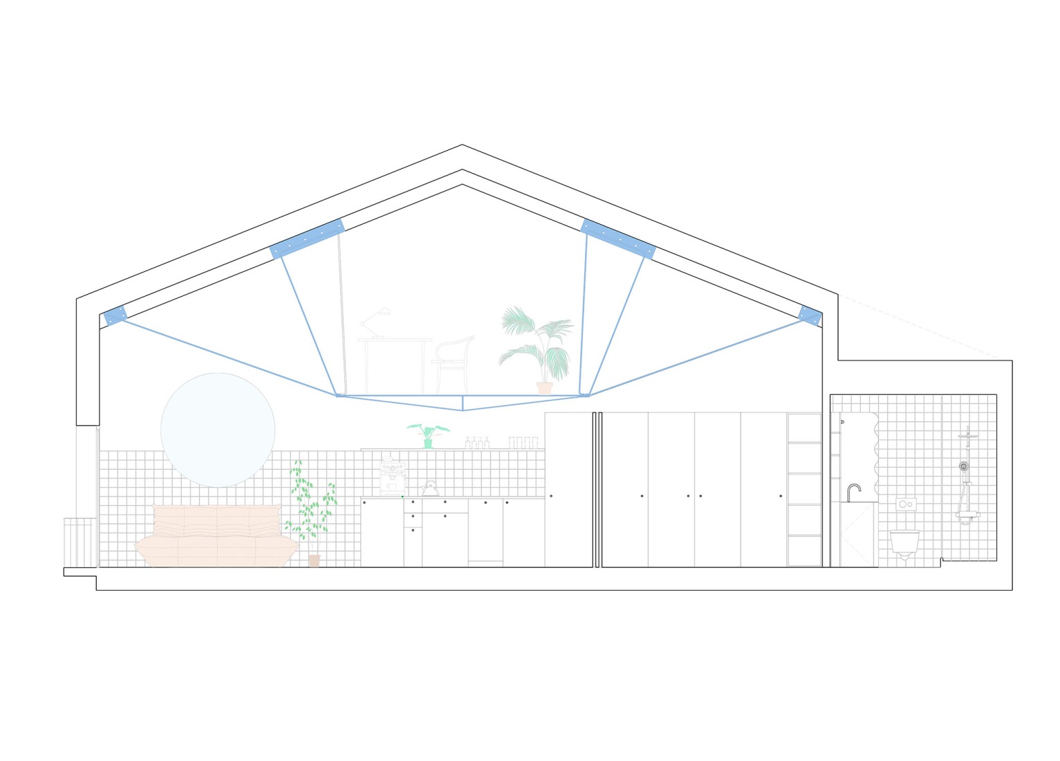 Sección. Casa Cometa por Bardo Arquitectura.