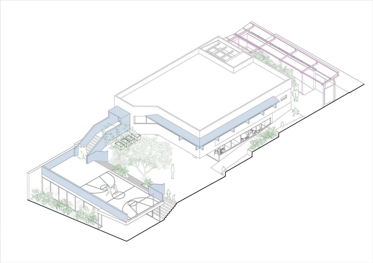 Axonometry. São Sabas College by Guido Otero Arquitetura.
