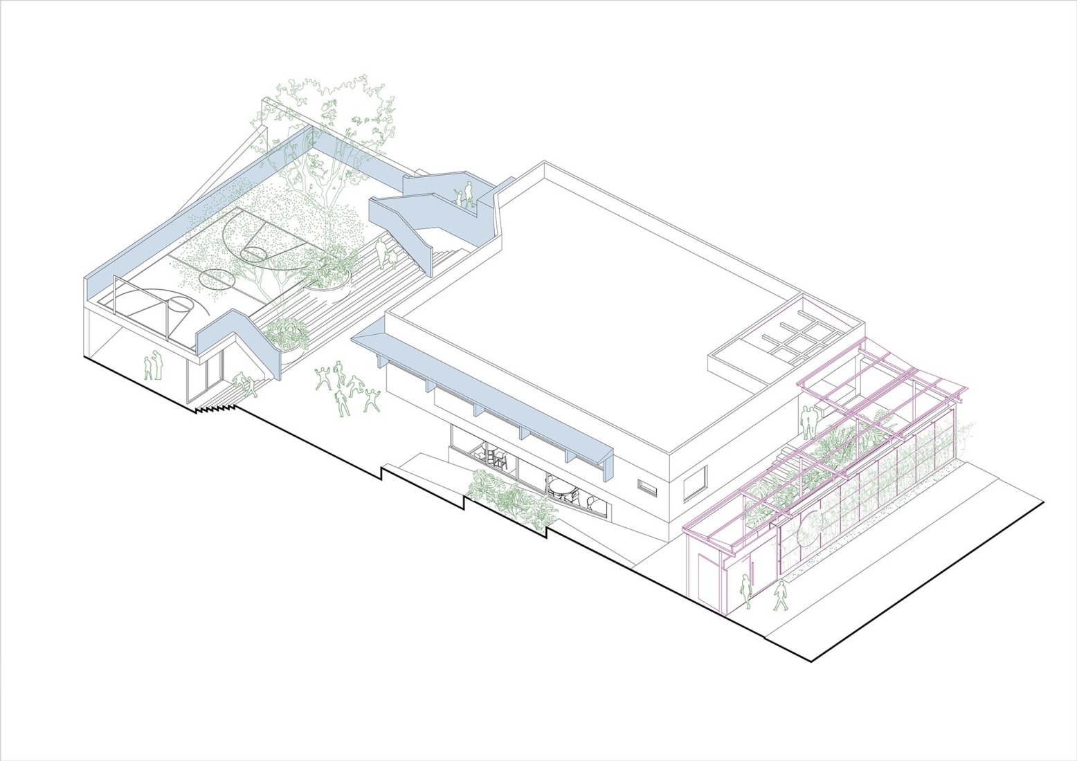 Axonometry. São Sabas College by Guido Otero Arquitetura.
