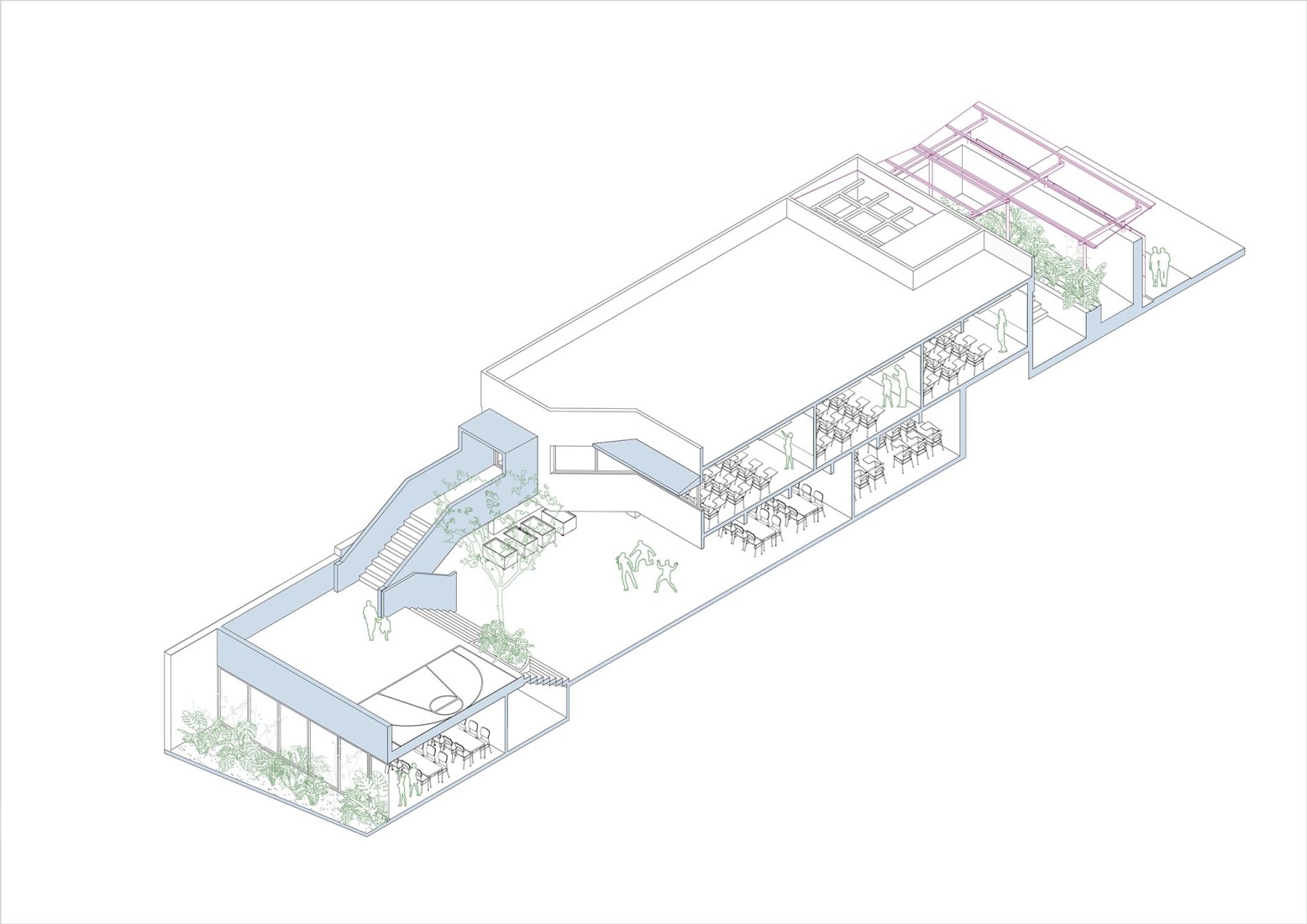 Axonometry. São Sabas College by Guido Otero Arquitetura.