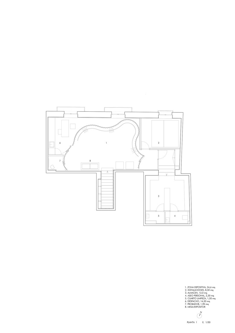 Plano de primera planta. Tienda MKR Campana por Guillermo Vázquez Consuegra.
