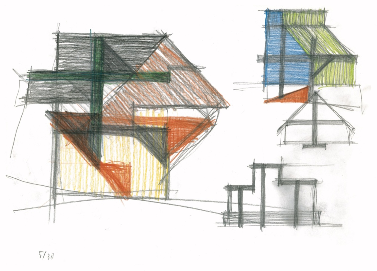 Boceto de «Casa en Yokohama (1974)» de Kazuo Shinohara. Cortesía por el laboratorio de Shin-ichi Okuyama, Instituto de Ciencias de Tokio.