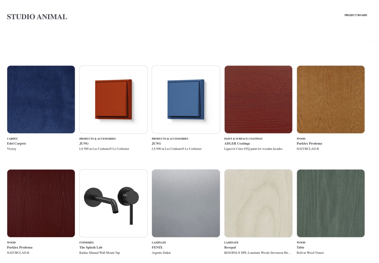 Tablero de materiales elegido por Studio Animal. Fotografía cortesía por Matter y Material Bank.