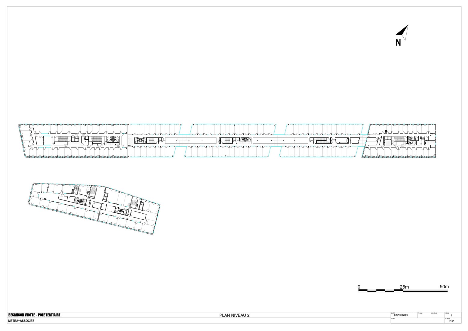 Plano de planta segunda. Centro comercial y residencias en Besanzón por MÉTRA+ASSOCIÉS.
