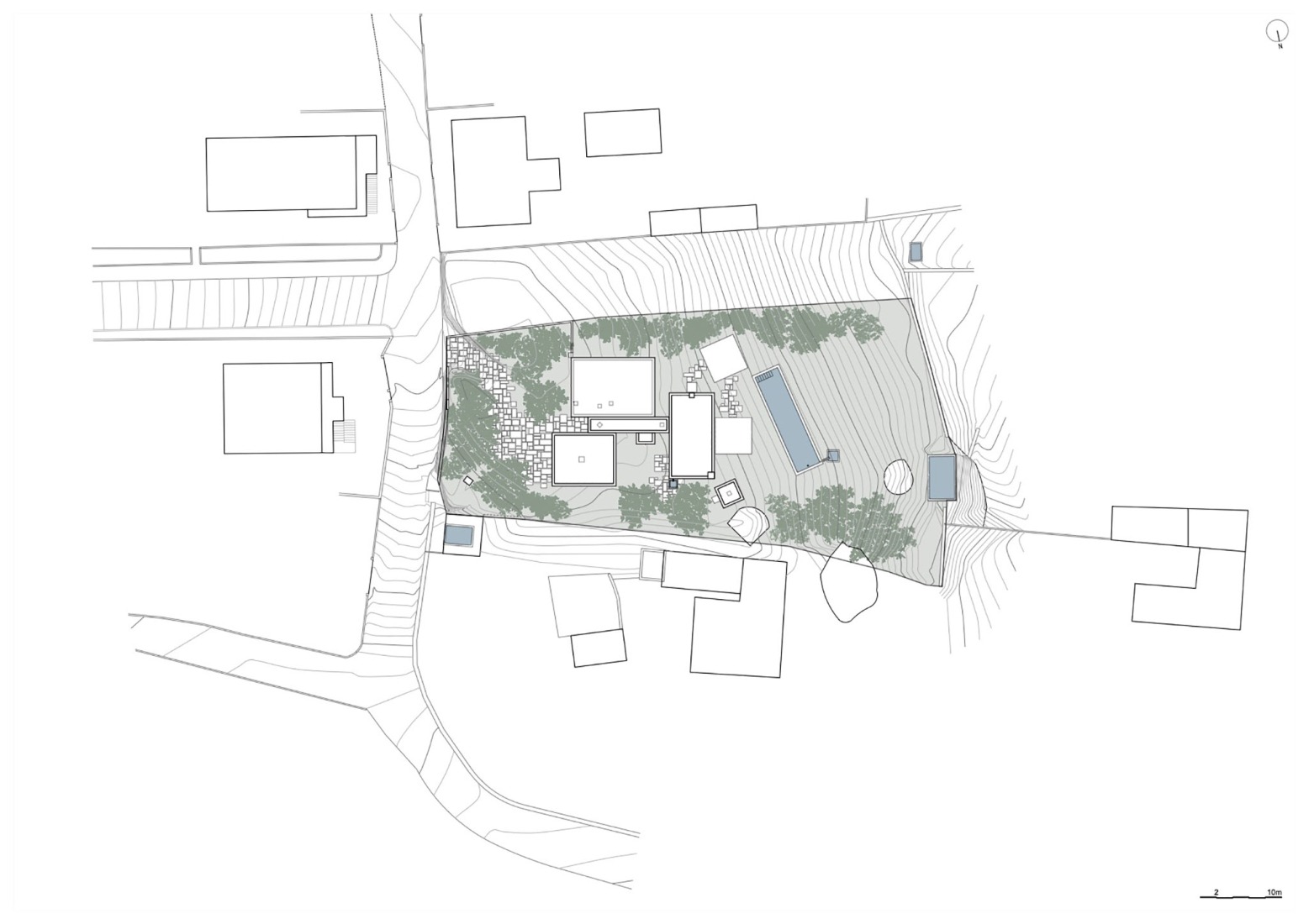 Plano de situación. Casa Pedrantil por Helder da Rocha Arquitectos. 