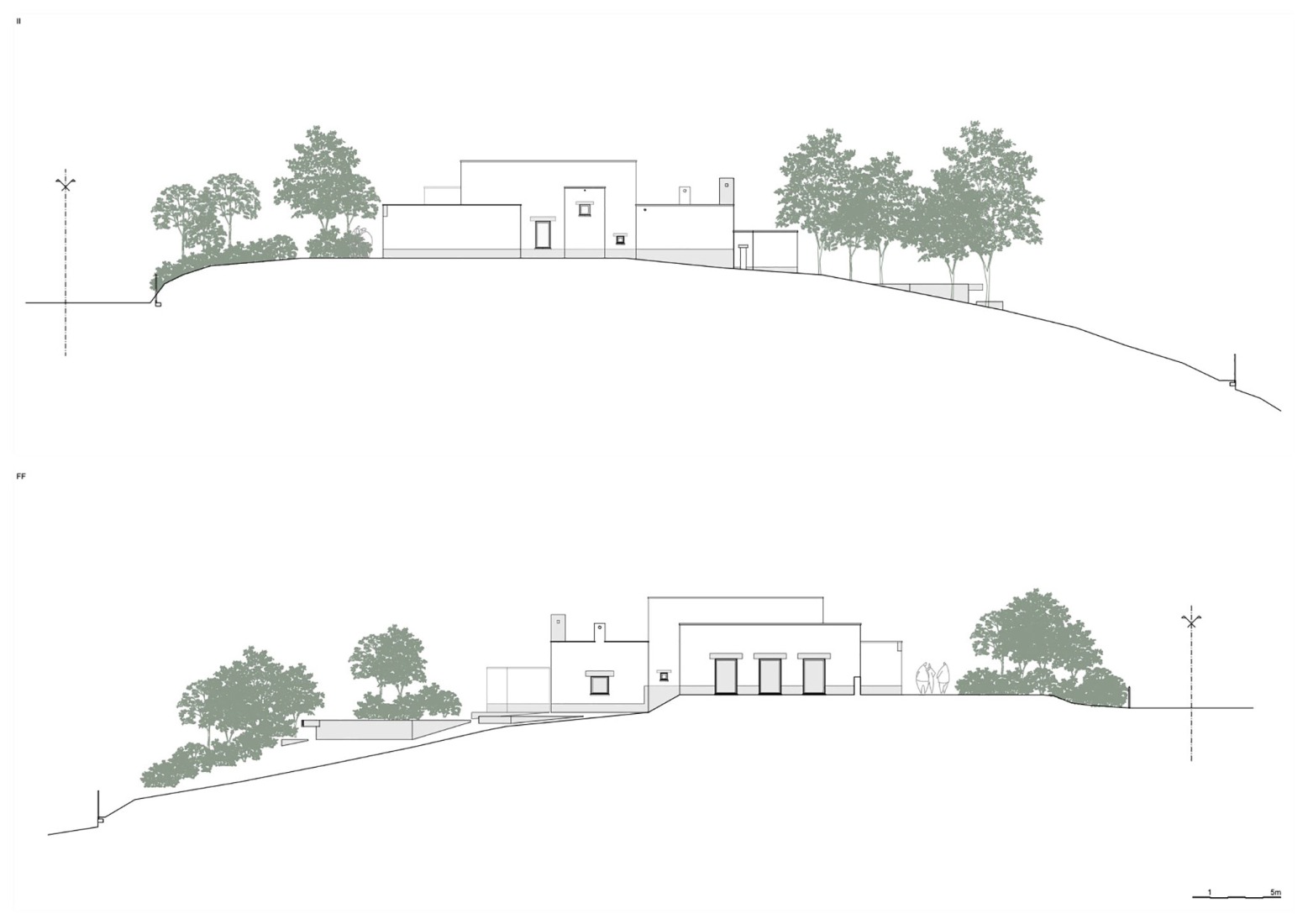 Alzado longitudinal. Casa Pedrantil por Helder da Rocha Arquitectos. 