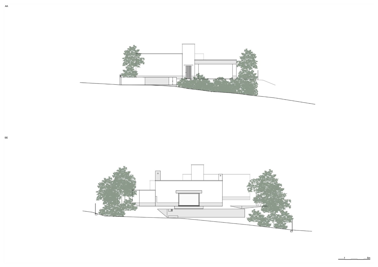 Alzado transversal. Casa Pedrantil por Helder da Rocha Arquitectos. 