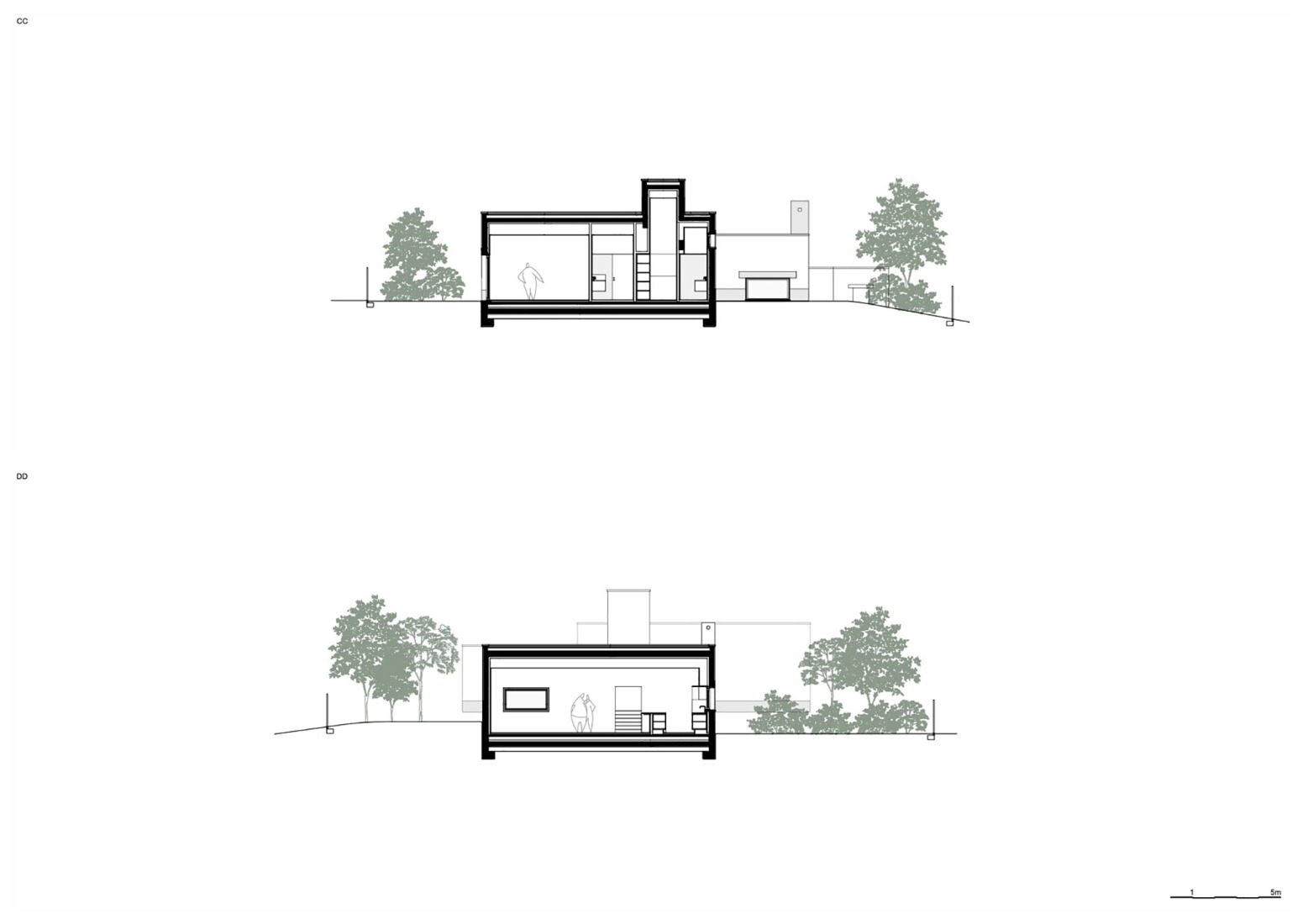 Sección transversal. Casa Pedrantil por Helder da Rocha Arquitectos. 