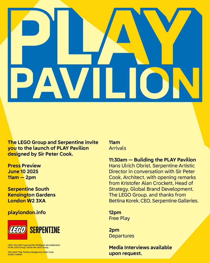 Play Pavilion, designed by Peter Cook (Peter Cook Studio Crablab), in collaboration with Serpentine and the LEGO Group. Courtesy Serpentine.