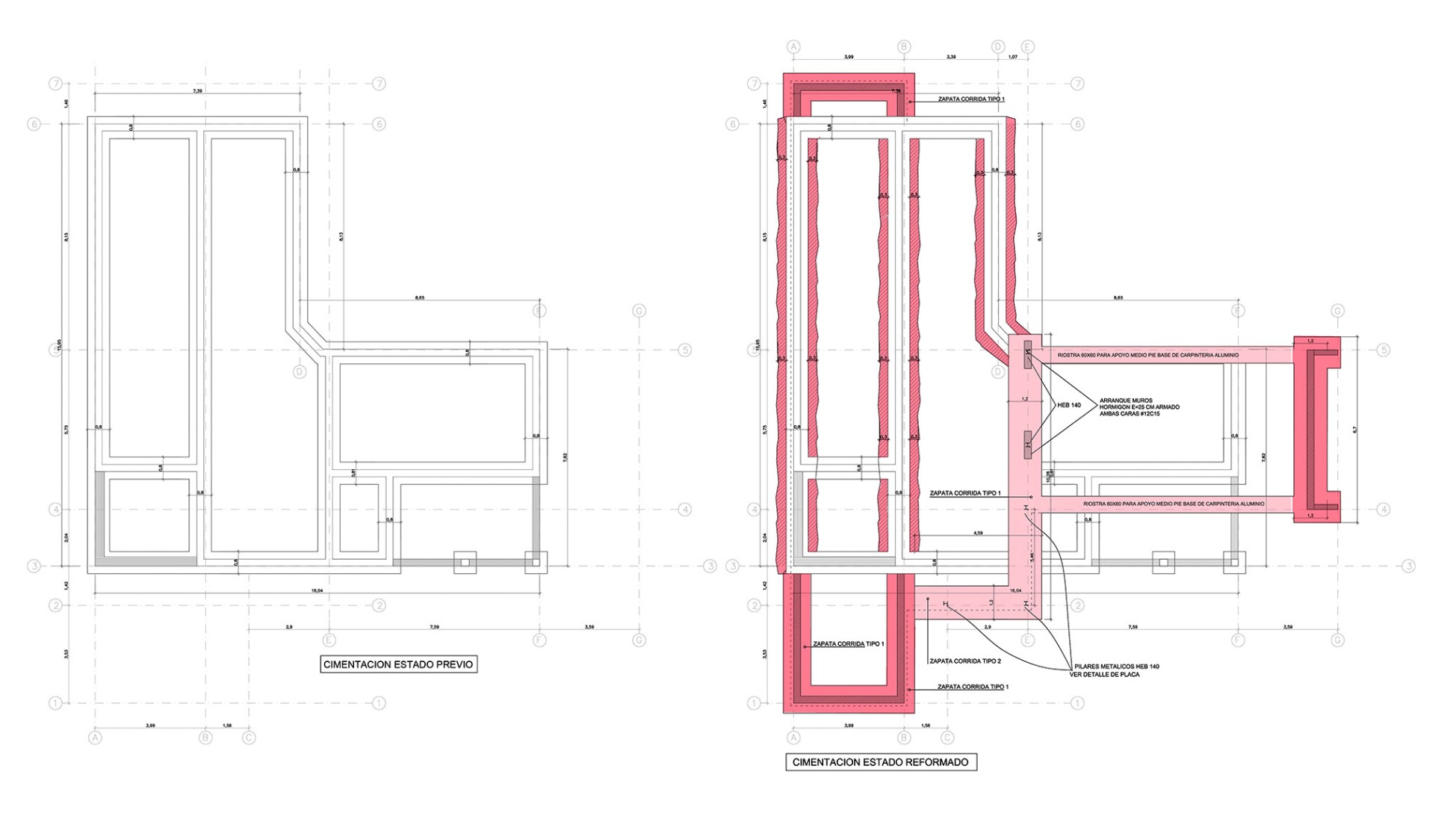 Foundation plan. Single-family house in Roche by DL+A Arquitectos.