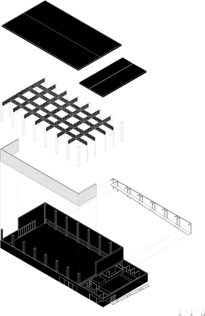 Axonometry. "Carlos Soria" Sports Hall by ABLM arquitectos.