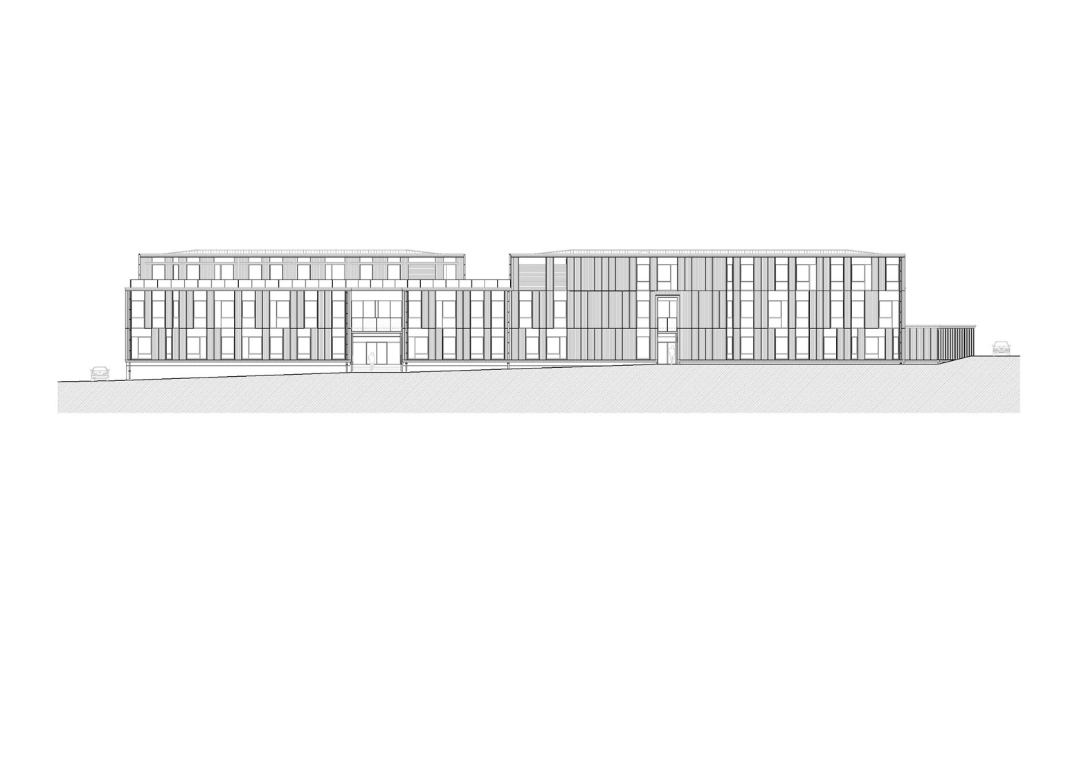 Building A, west façade. "Bois Harel" by Alta Architectes.