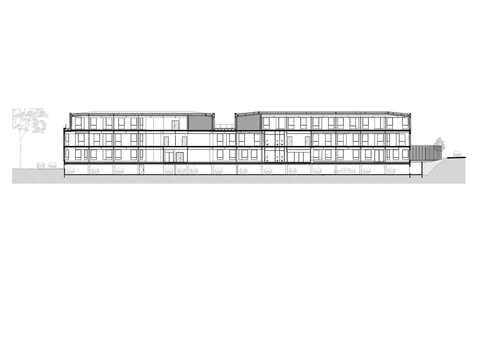 Longitudinal section 1. "Bois Harel" by Alta Architectes.