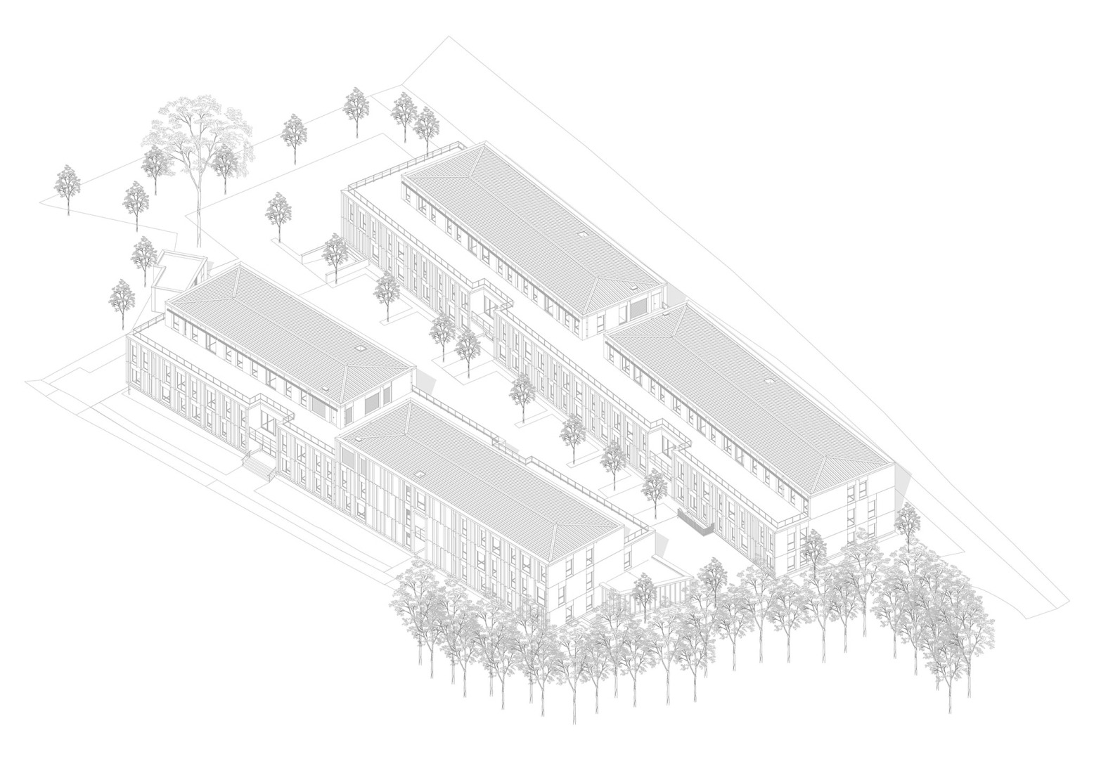Axonometry (southwest). "Bois Harel" by Alta Architectes.