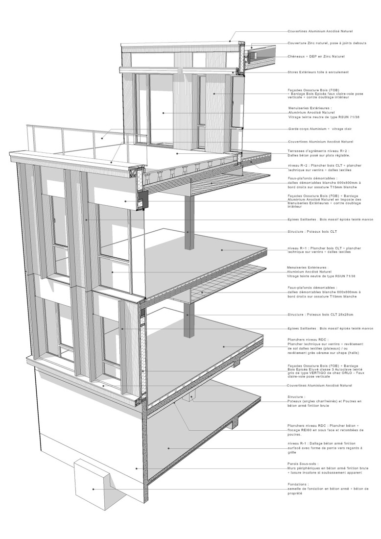 3D section. "Bois Harel" by Alta Architectes.