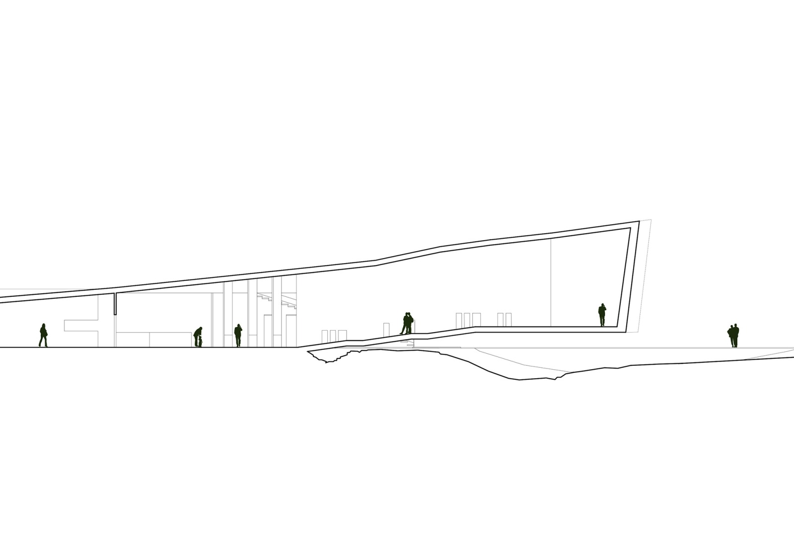 Sección longitudinal. Centro de visitantes de Hellisandur por Arkís arkitektar.
