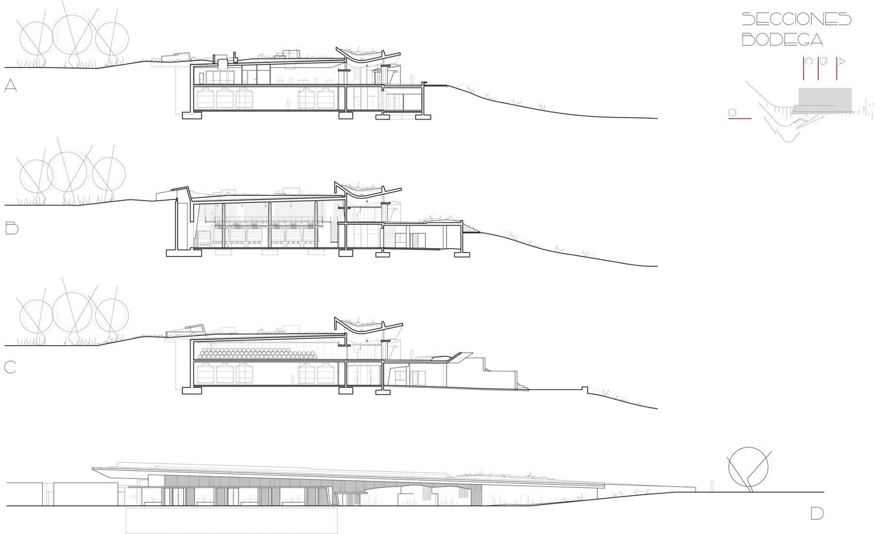 Sections. Bodegas La Horra by Carme Pinós.