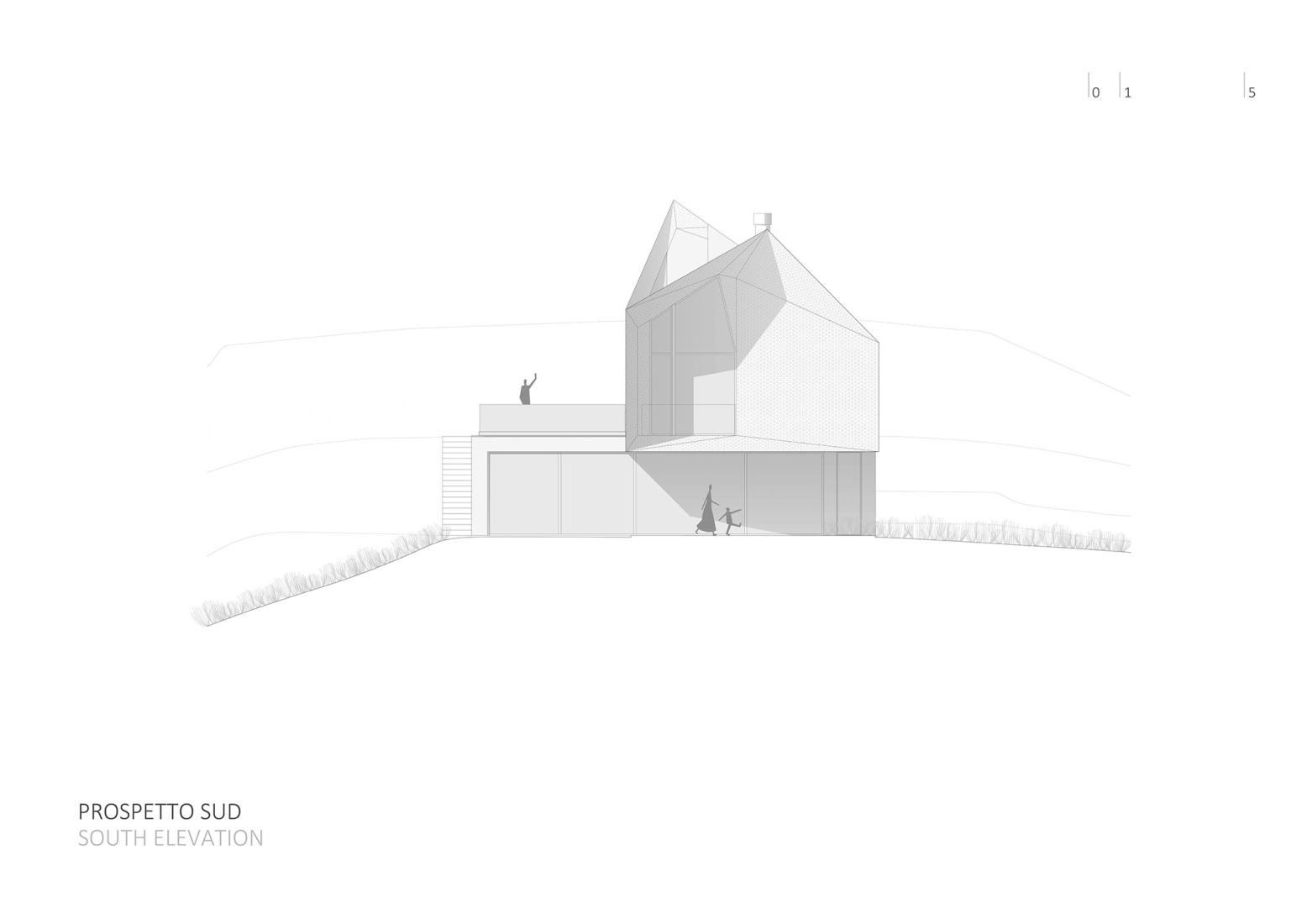 Alzado sur. Casa Sotto La Nuvola por LDA.iMdA Architetti.