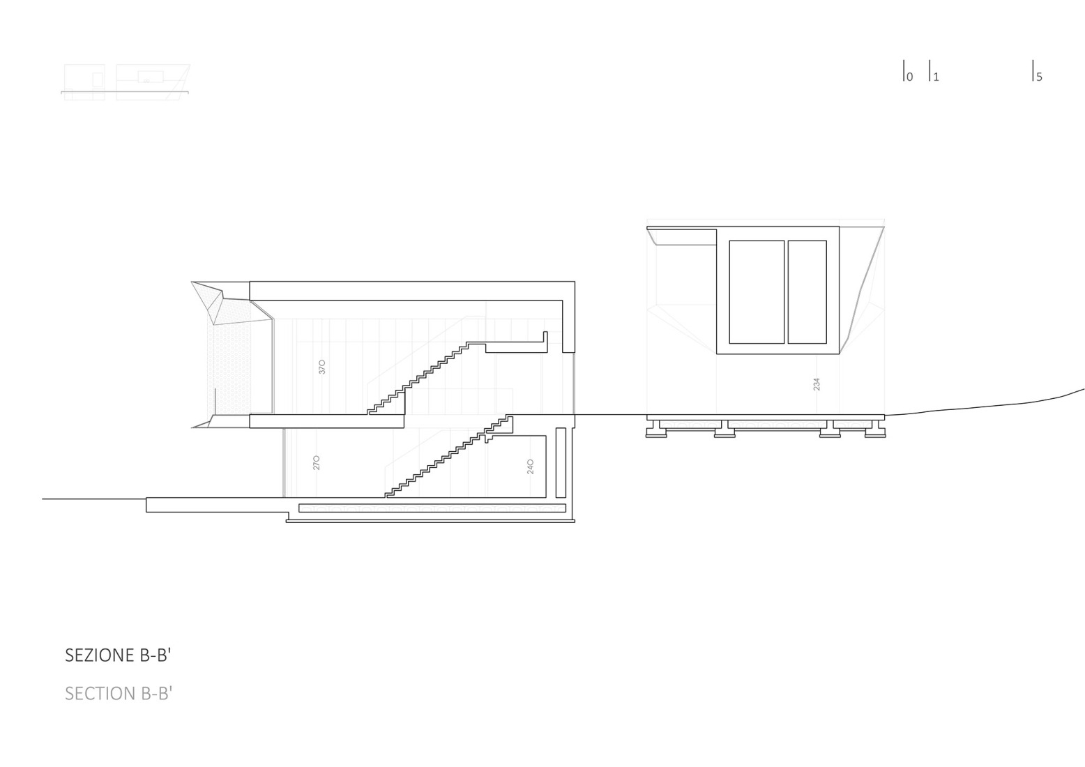 Sección B-B. Casa Sotto La Nuvola por LDA.iMdA Architetti.
